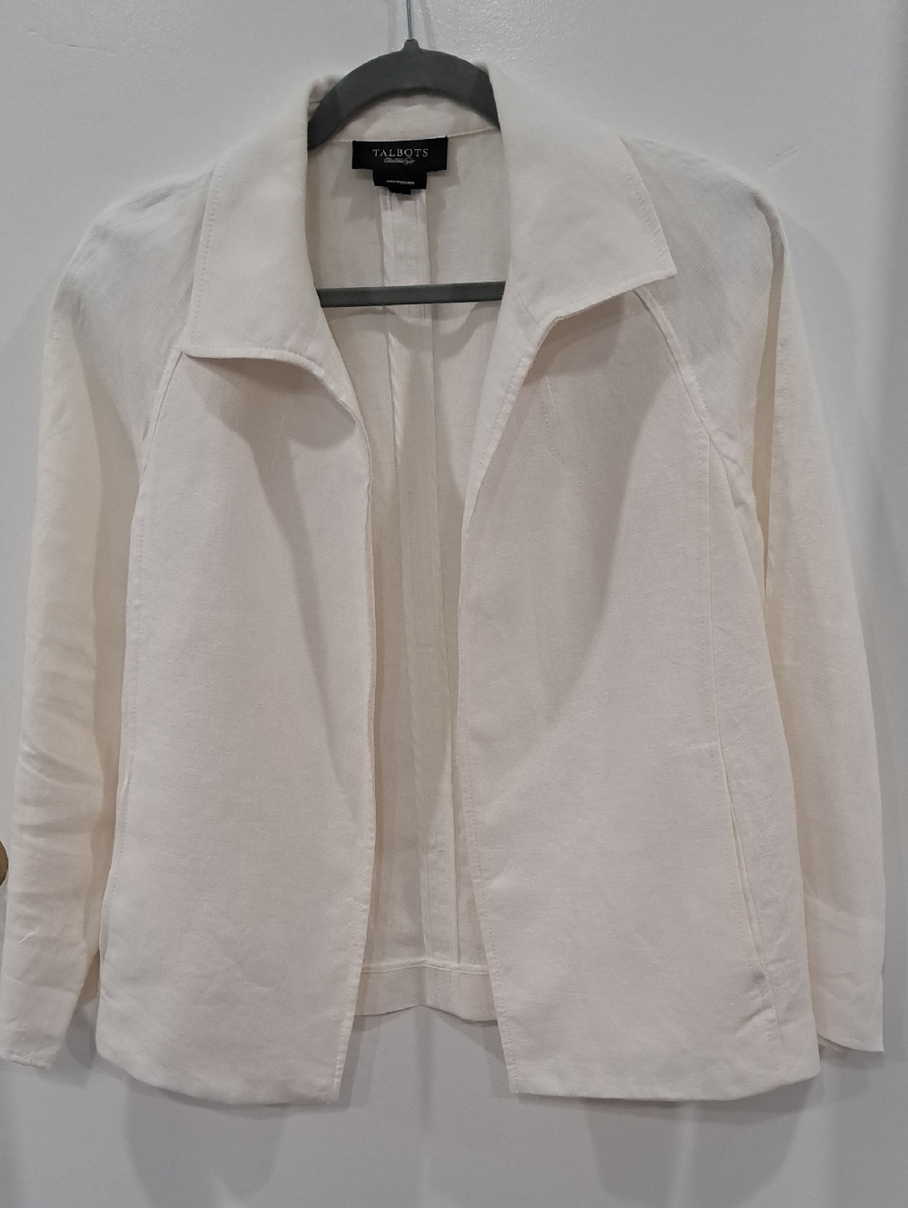 Talbots White Irish Linen Open-Front Lightweight Blazer